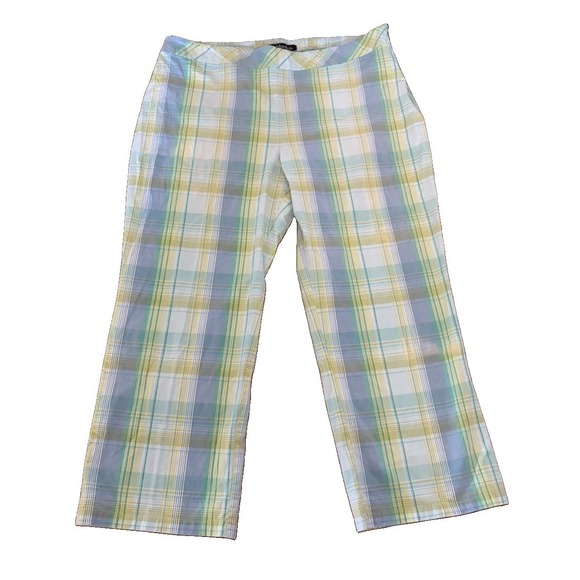 Xhilaration Pants - VTG Y2K Xhileration Capris Plaid Blue Green Low Rise Cotton Size 15 34" Hip